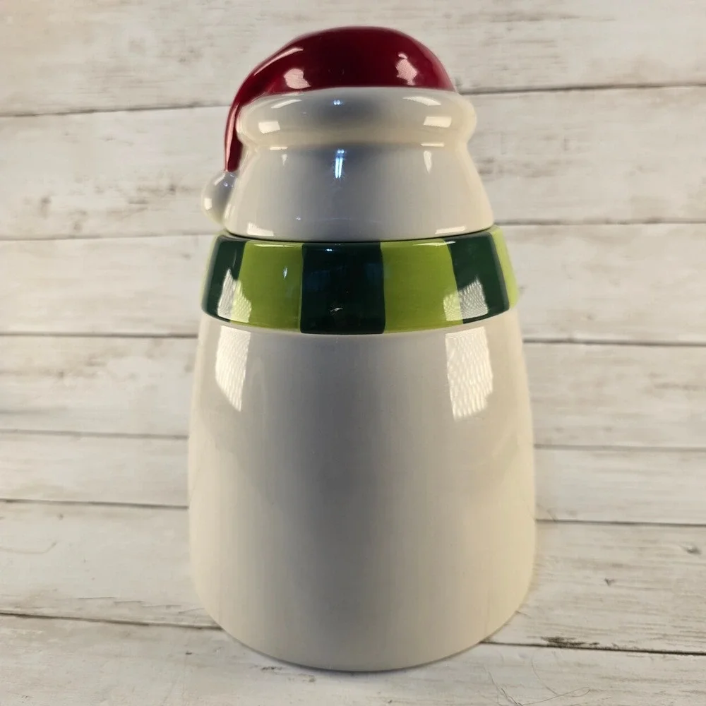 Hallmark Snowman‎ Cookie Jar Christmas Ceramic Holiday Decor Red Green White